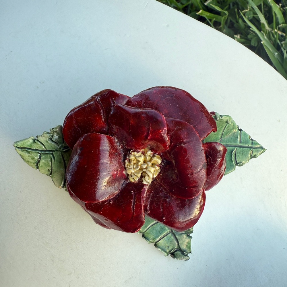 Handcrafted Red Ceramic Flower Wall Accent by